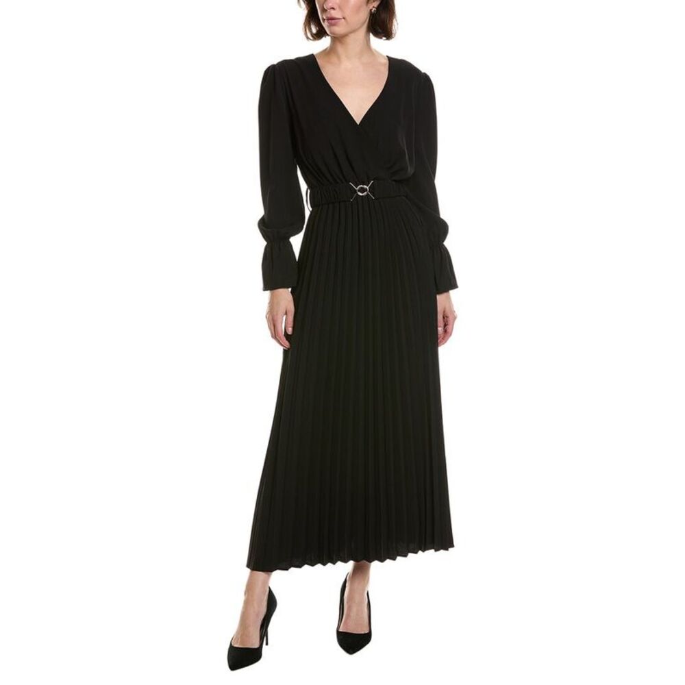 Pascale La Mode Womens  Solid Pleated Hem Midi Dress, Black